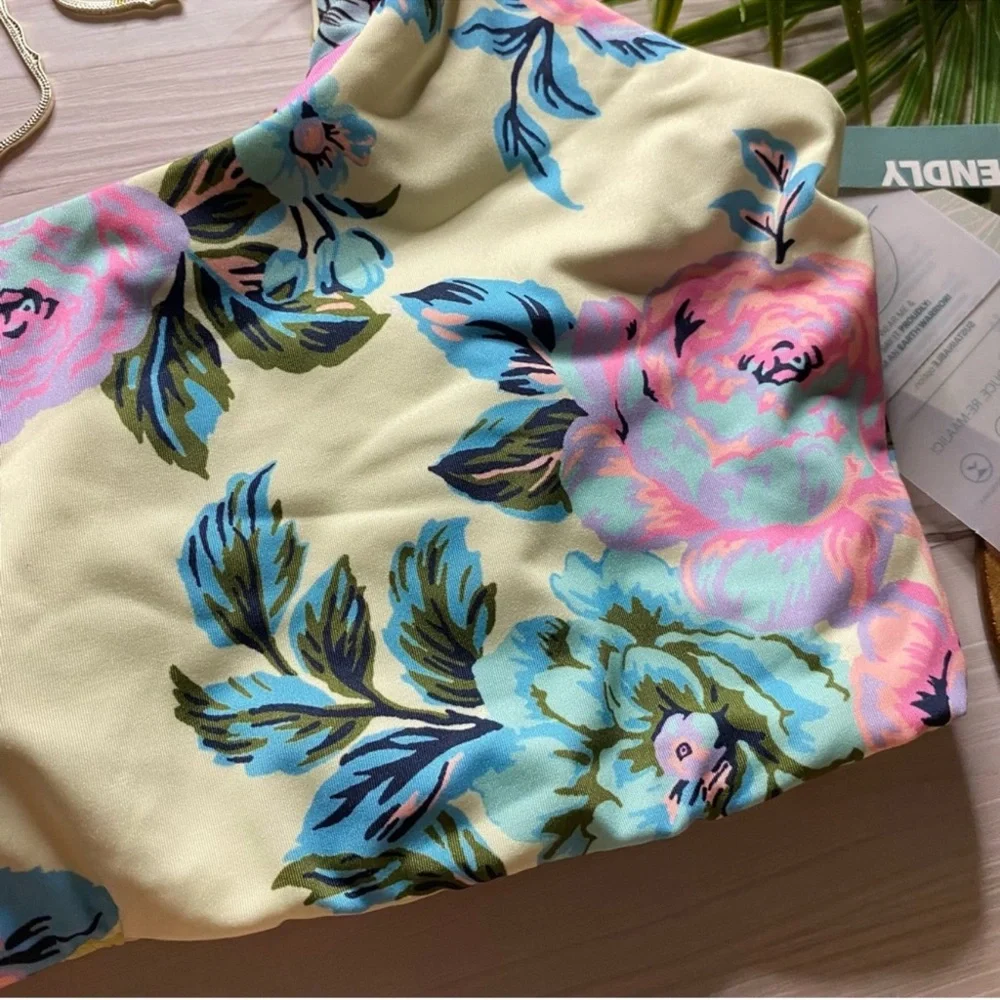 Maaji Floral Bikini Top in Cream and Blue